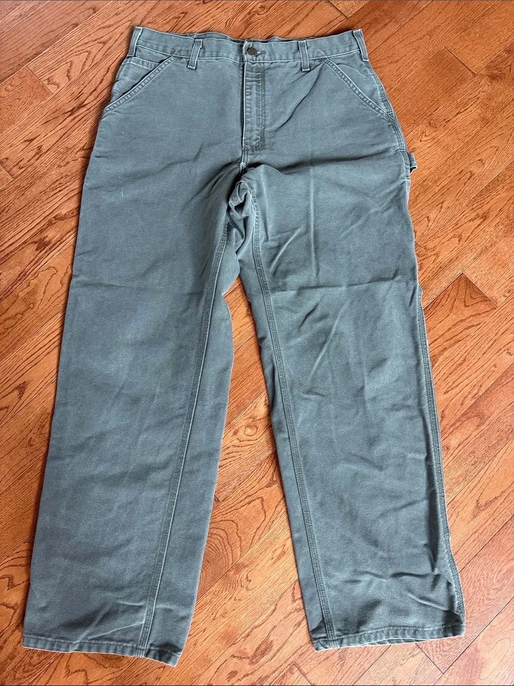 Carhartt Men's Green Work Pants - Durable Canvas Carpenter Trousers